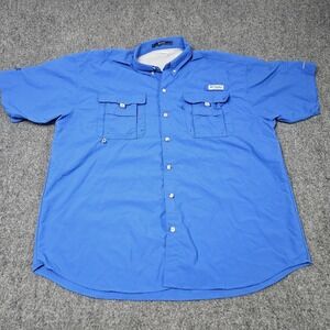 Columbia PFG Shirt Mens XL Blue Bahama PFG Short Sleeve Hiking Outdoor